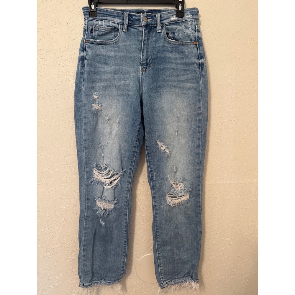 Judy Blue High Rise Distressed Straight Leg Jeans Light Wash Size 7/28 JB82391MD